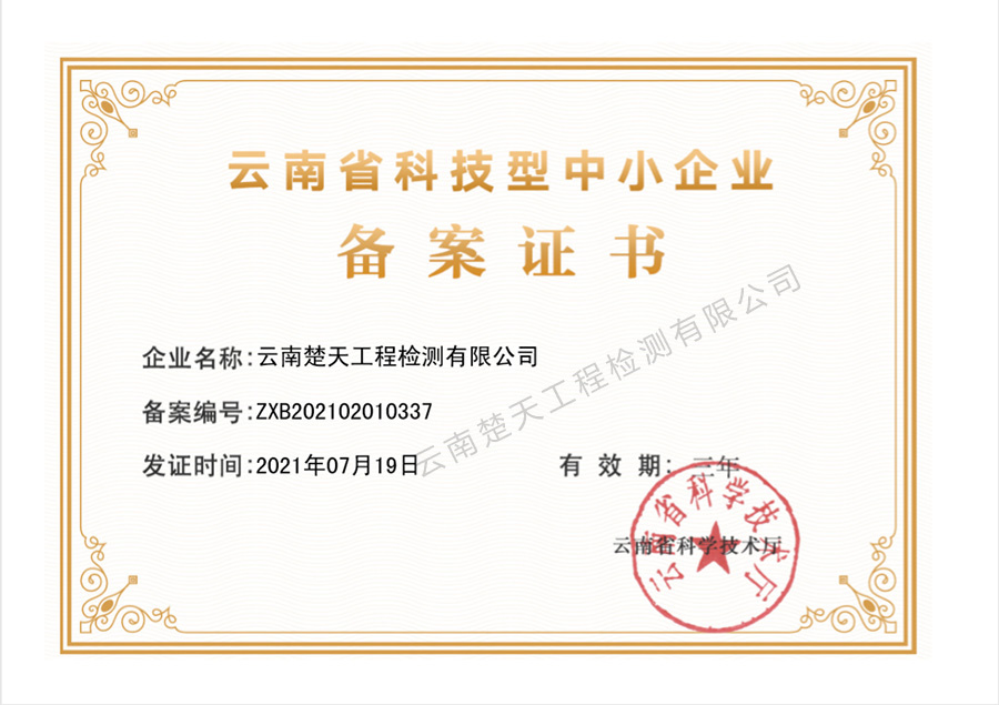 云南省科技型中小企业备案证书（楚天）